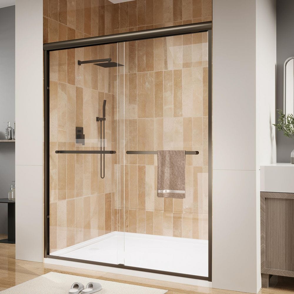 56 in. to 60 in. W x 72 in. H Framed Sliding Shower Door in Oil Rubbed Bronze with Clear Tempered Glass price history on PriceWatchPro