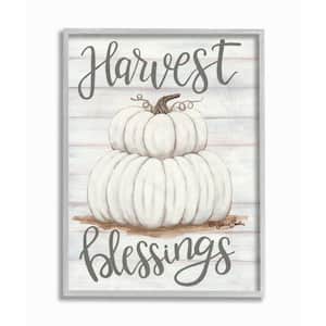 Farm Fresh Harvest Blessing Sign White Pumpkins By Sarah Baker Framed Print Nature Texturized Art 16 in. x 20 in.