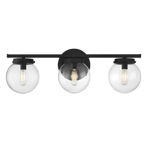 Savoy House 24 in. W x 8 in. H 3-Light Matte Black Bathroom Vanity Light with Clear Glass Shades