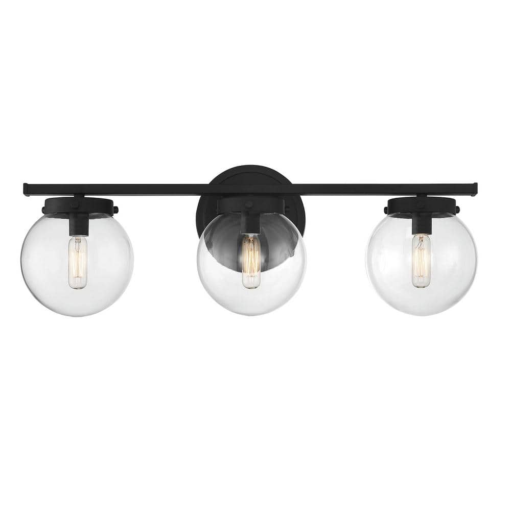 Matte Black Steel 3-Light Vanity with Clear Glass Shades