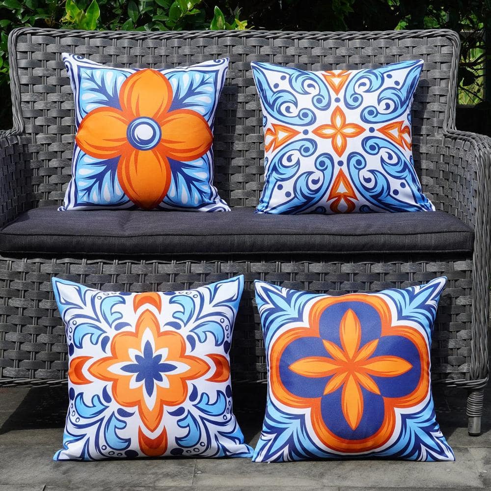 18x18 in Outdoor Pillow Covers Waterproof Double-Sided Floral Boho Blueorange Set of 4 price history on PriceWatchPro