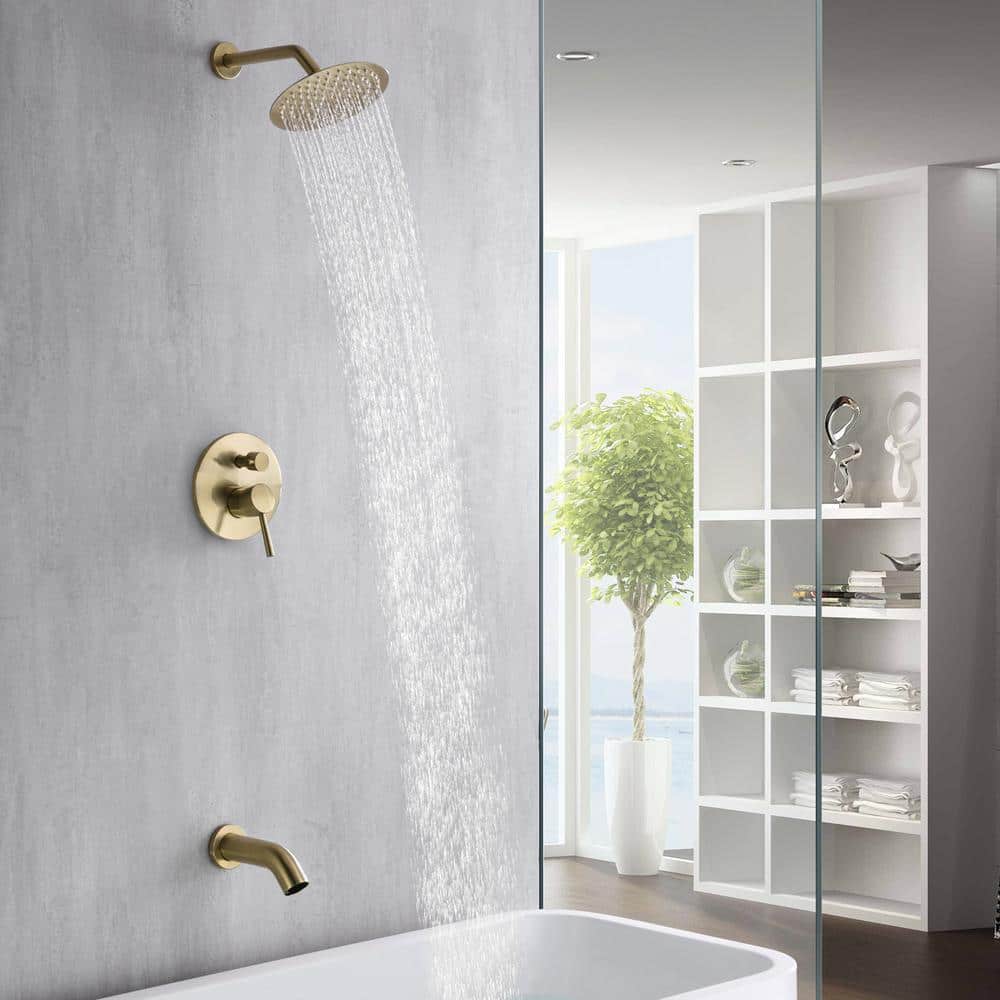Brushed Gold Wall Mounted Rain Shower Faucet Set