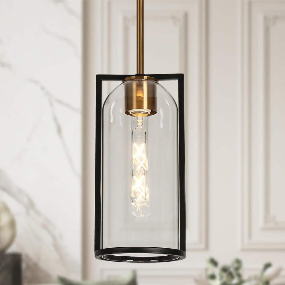Modern 1-Light Black and Brass Island Pendant Light with Bottle Clear Glass Shade Foyer Hanging Light, LED Compatible price history on PriceWatchPro