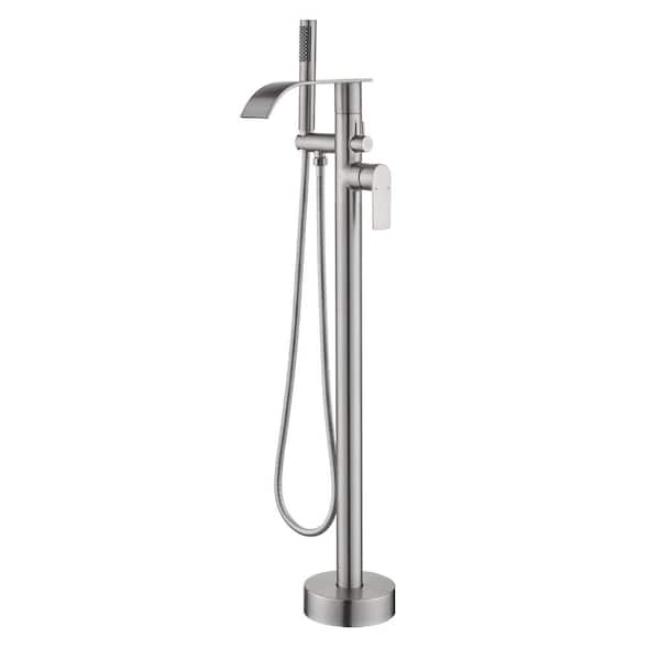 Single-Handle Claw Foot Freestanding Tub Faucet with Hand Shower, Waterfall Bathtub Spout in Brushed Nickel