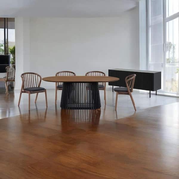 Brown and Black Wood 43 in. Pedestal Dining Table Seats 4