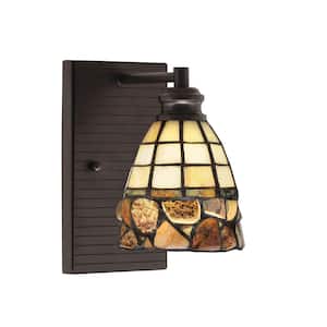 Albany 1-Light Espresso 7 in. Wall Sconce with Cobblestone Art Glass Shade