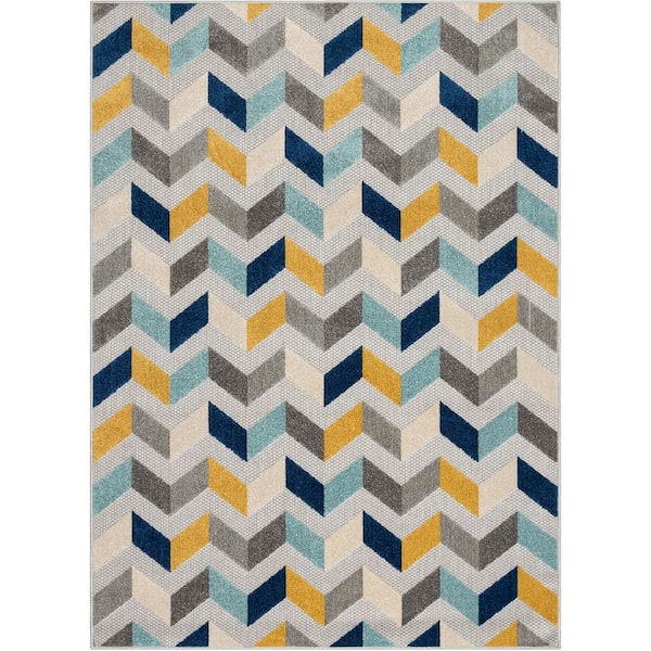 Dorado Bela Modern Grey 3 ft. 11 in. x 5 ft. 3 in. Geometric High-Low Indoor/Outdoor Area Rug