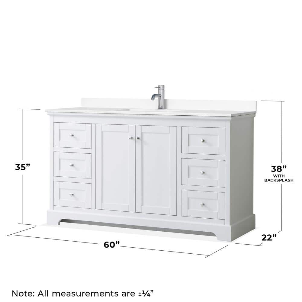 Avery 60'' White Single Bathroom Vanity with Marble Top