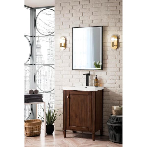 Britannia 23.6 in. W x 18.1 in. D x 35.4 in. H Bath Vanity in Mid Century Acacia with White Glossy Top