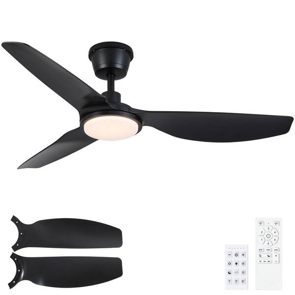 AurCore 52 in. Matte Black Drownrod Standard Outdoor Ceiling Fan with Light, Remote Control Included and DC Motor