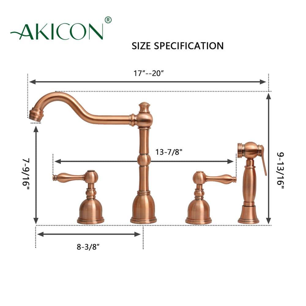 Brushed Copper Double-Handle Widespread Kitchen Faucet with Side Spray