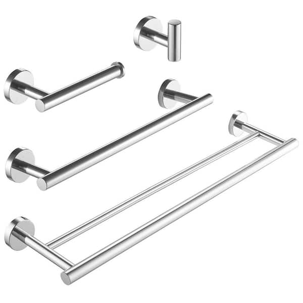 4-Piece Bath Hardware with Towel Bar Towel Rack Towel Hook and Toilet Paper Holder Set in Polished Chrome
