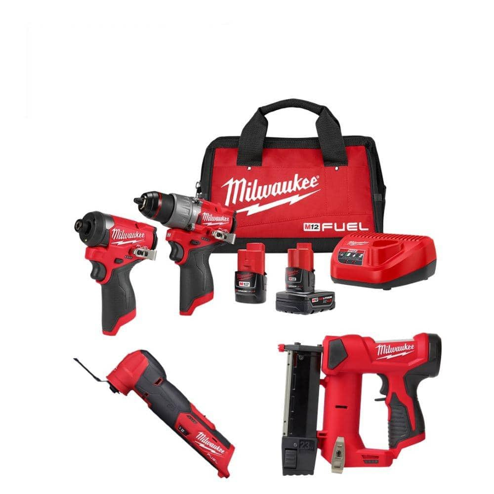 M12 FUEL 12-Volt Cordless Hammer Drill and Impact Driver with M12 23-Gauge Pin Nailer and M12 FUEL Multi-Tool Combo Kit -  Milwaukee