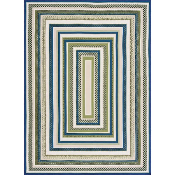 Stunning Green 8 ft. x 10 ft. Border Indoor/Outdoor Area Rug