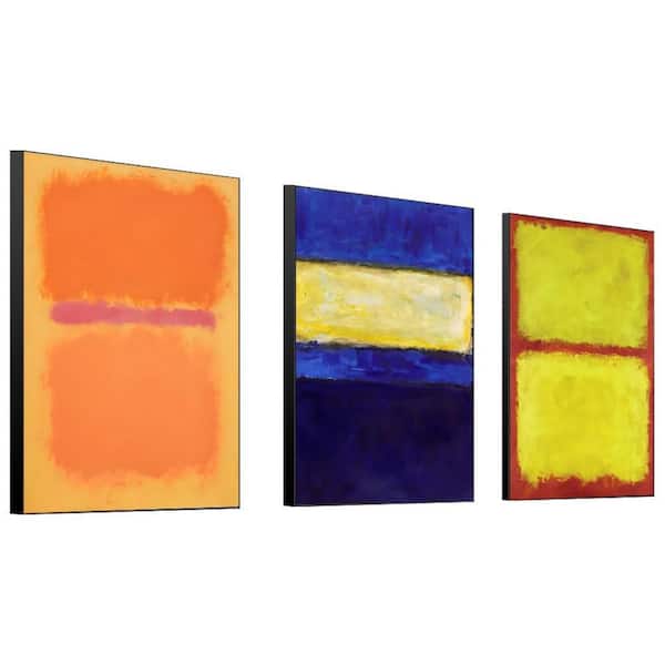 Wall Art, Canvas Frame Abstract World Famous Painting Prints, Set of 3 Framed, 24 in x 16 in, Yellow