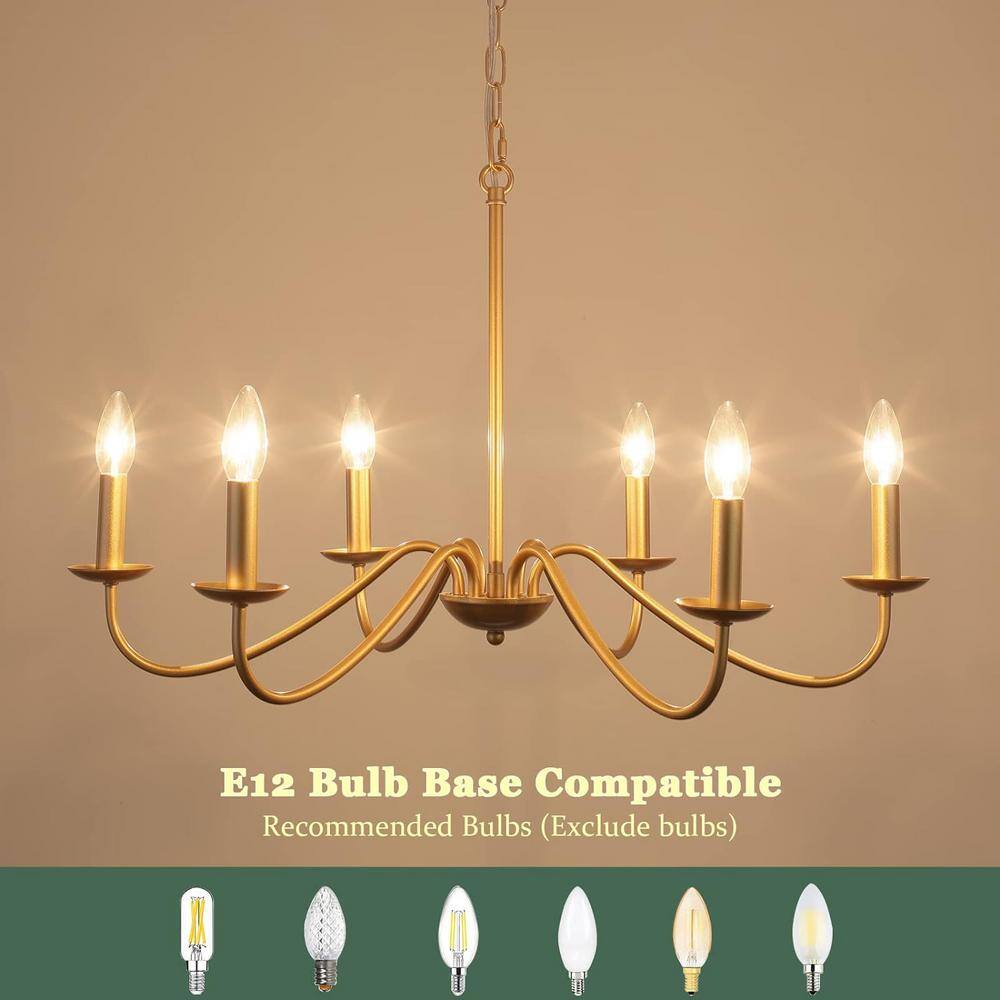 Gold 6-Light Candle Style Metal Chandelier