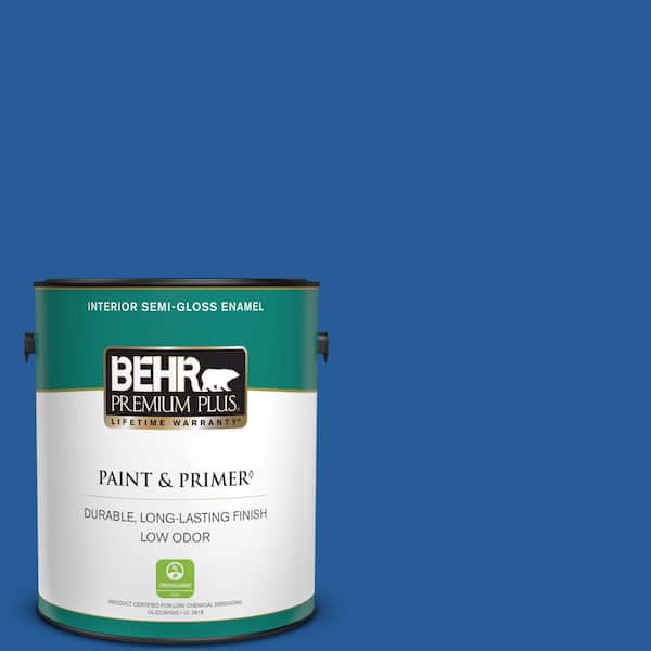 BEHR PREMIUM PLUS 1 gal. #P510-7 Beacon Blue Semi-Gloss Enamel Low Odor Interior Paint & Primer
