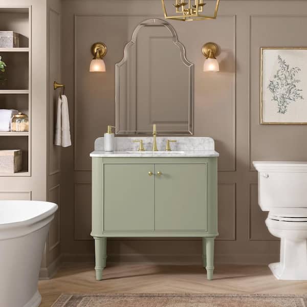 Collette 36 in. Single Sink Freestanding Bathroom Vanity in Moss Green with White Carrara Marble Top (Assembled)