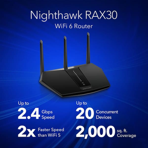 Concise Imminent Evaluable Netgear Nighthawk AX2400 5-Stream WiFi 6 Ethernet Wireless Router 2.4 Gbps  Adapter RAX30100NAS - The Home Depot