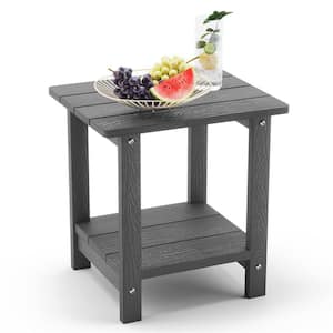 Dark Grey 2-Tier Poly Plastic Outdoor Side Table End Table Weather Resistant without Extension