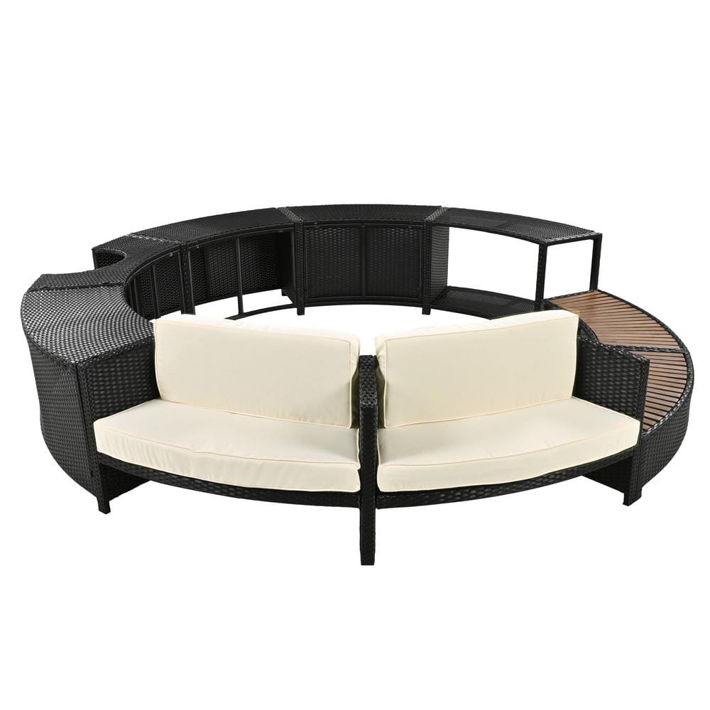 Metal Outdoor Spa Surround Patio Rattan Sectional Sofa Set with Beige Cushi