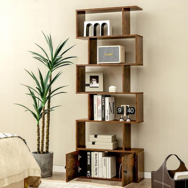 Large Natural Wooden Geometric Bookshelf