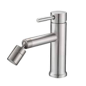 Single Handle Single Hole Bathroom Faucet with 360-Degree Rotating Aerator and 2 Mode in Brushed Nickel