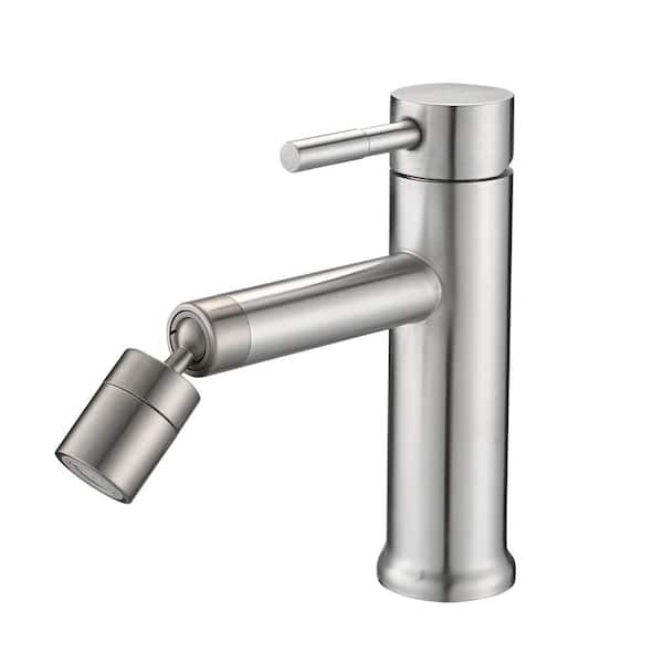 YONKI SUNSHIN INC Single Handle Single Hole Bathroom Faucet with 360-Degree Rotating Aerator and 2 Mode in Brushed Nickel