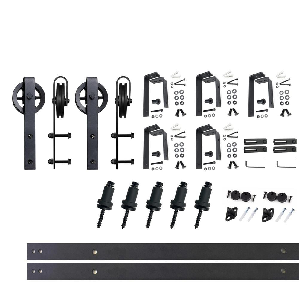 Rustic Black Double Bypass Sliding Barn Door Hardware Kit