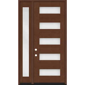 Regency 53 in. x 80 in. 5L Modern Clear Glass RHIS Chestnut Stain Mahogany Fiberglass Prehung Front Door w/14 in. SL