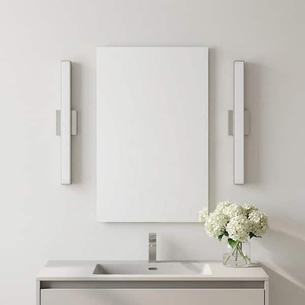Panna 36 in. W x 3 in. H Brushed Nickel Modern Dimmable LED Bathroom Vanity Light with White Acrylic Diffusor