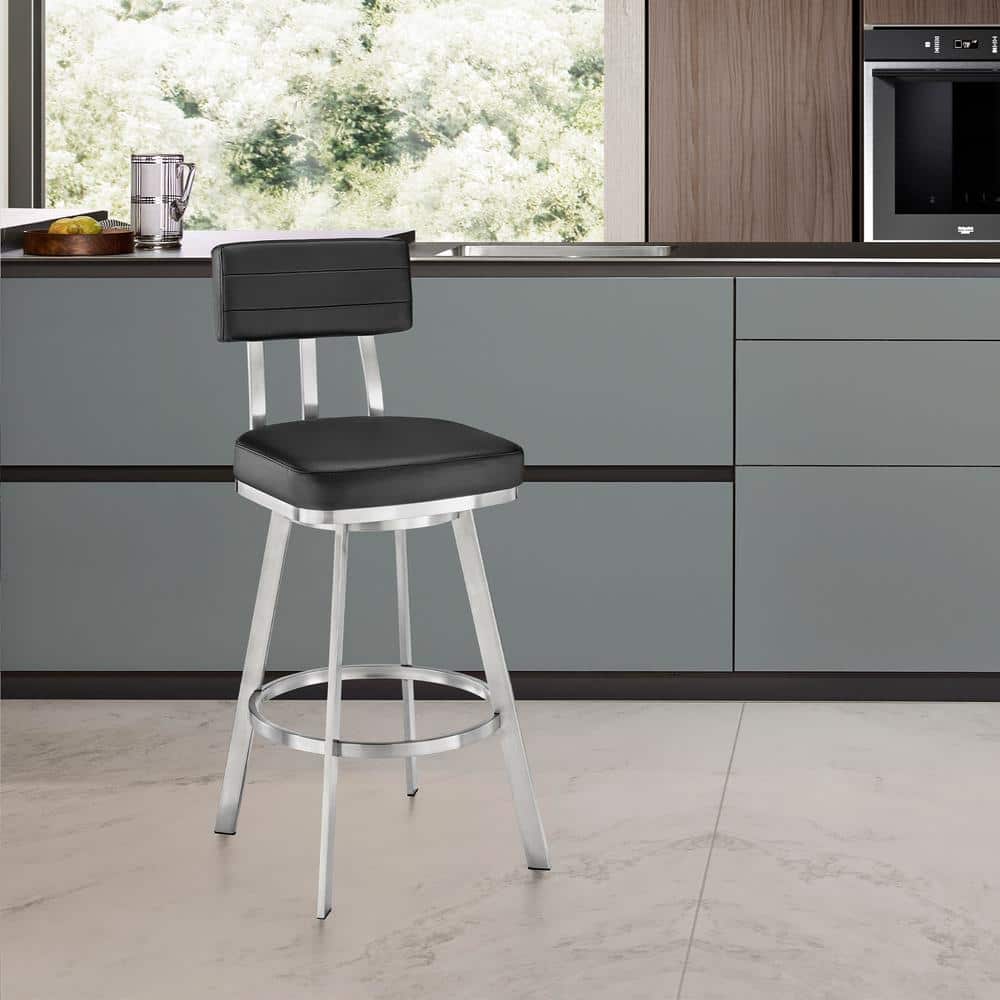 Jinab 38-42 in. Black/Brushed Stainless Steel Metal 30 in. Bar Stool with F