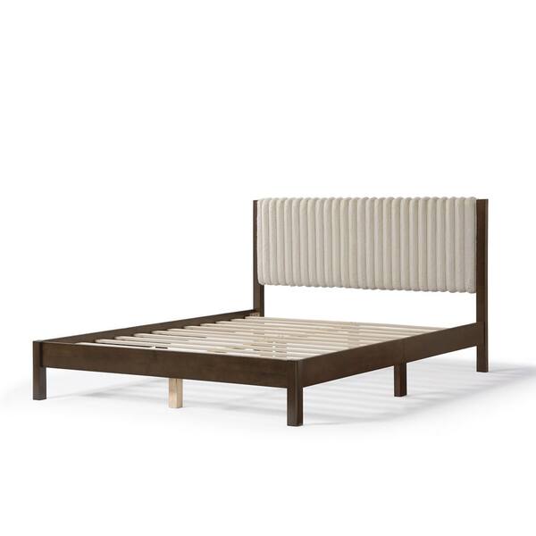 Furniture of America Alder Dark Walnut Wood Frame Queen Platform Bed with Corduroy Fabric Upholstery