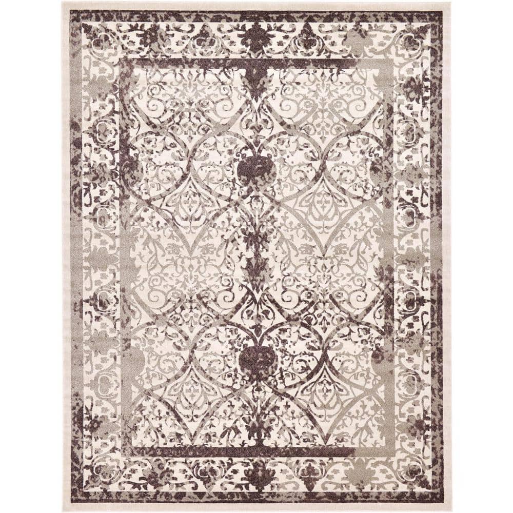 Beige and Brown Synthetic Stain-Resistant 10' x 13' Area Rug