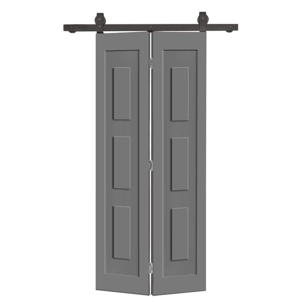 38 in. x 80 in. 3 Panel Shaker Hollow Core Light Gray Composite Bi-fold Door with Sliding Barn Door Hardware Kit price history on PriceWatchPro