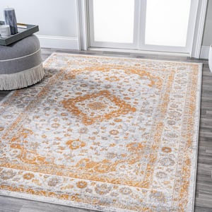 Indhira Ornate Orange/Cream 5 ft. x 8 ft. Medallion Persian Area Rug