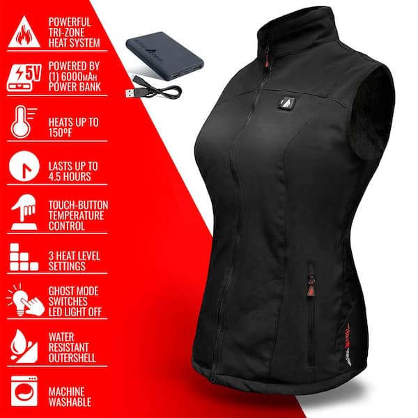 ACTIONHEAT Women's X-Large Black Softshell 5V Battery Heated Vest