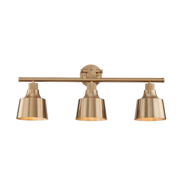 Unbranded Lillie 8 in. 3-Lights Vanity Light in Satin Gold with Same Color Metal Shades Wall Sconces