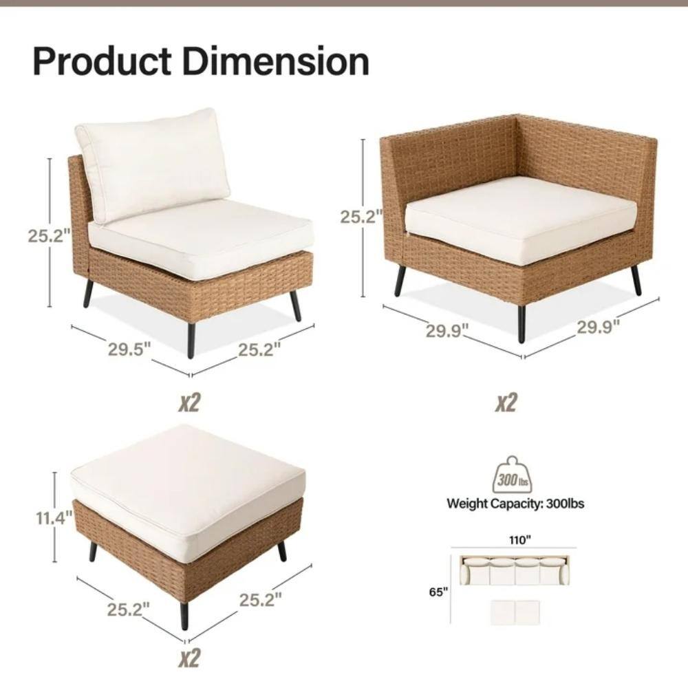 Beige 8-Piece Steel Frame Outdoor Sectional Sofa Set