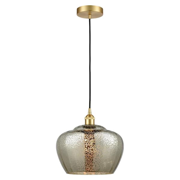 Fenton 60-Watt 1-Light Satin Gold Shaded Mini Pendant Light with Painted Glass Shade