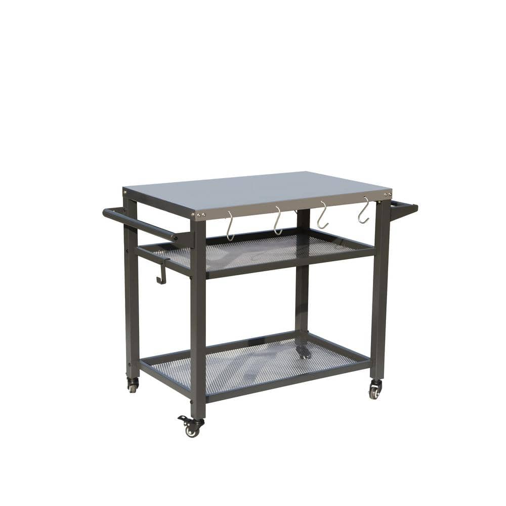 Boyel Living 3-Shelf Outdoor Grill Table Grill Cart with Wheels, Outdoor Pizza Oven and Food Prep Table with Stainless Steel Tabletop