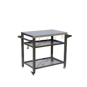 3-Shelf Outdoor Grill Table Grill Cart with Wheels, Outdoor Pizza Oven and Food Prep Table with Stainless Steel Tabletop