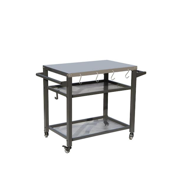 Boyel Living 3-Shelf Outdoor Grill Table Grill Cart with Wheels, Outdoor Pizza Oven and Food Prep Table with Stainless Steel Tabletop