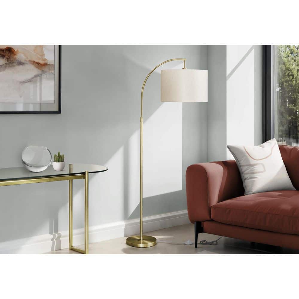 Jushua 65 in. H Gold Tall Arc Brass Metal Floor Lamp with Ivory