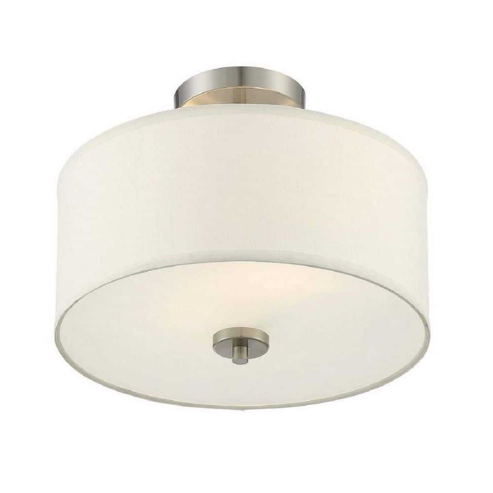 Brushed Nickel 2-Light Drum Semi-Flush Ceiling Fixture