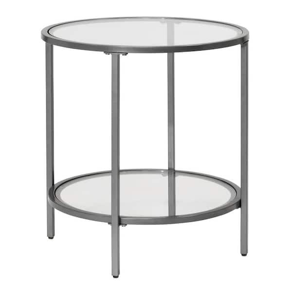 Studio Designs Home Camber Elite 20 in. W Pewter Round Glass End Table with Metal Frame