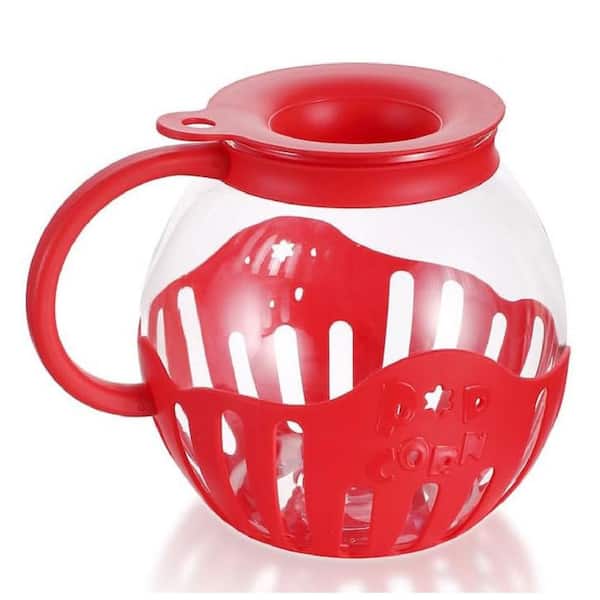 2.25QT Red Borosilicate Glass Microwave Popcorn Popper with Silicone Lid BPA-Free Dishwasher Safe Healthy Choice