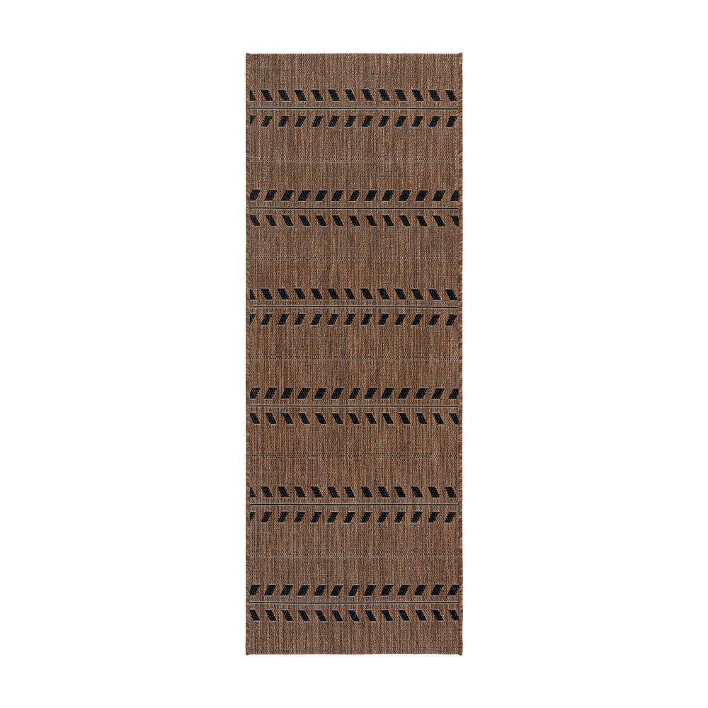 Havana Brown and Black Striped Synthetic Flatweave Runner Rug