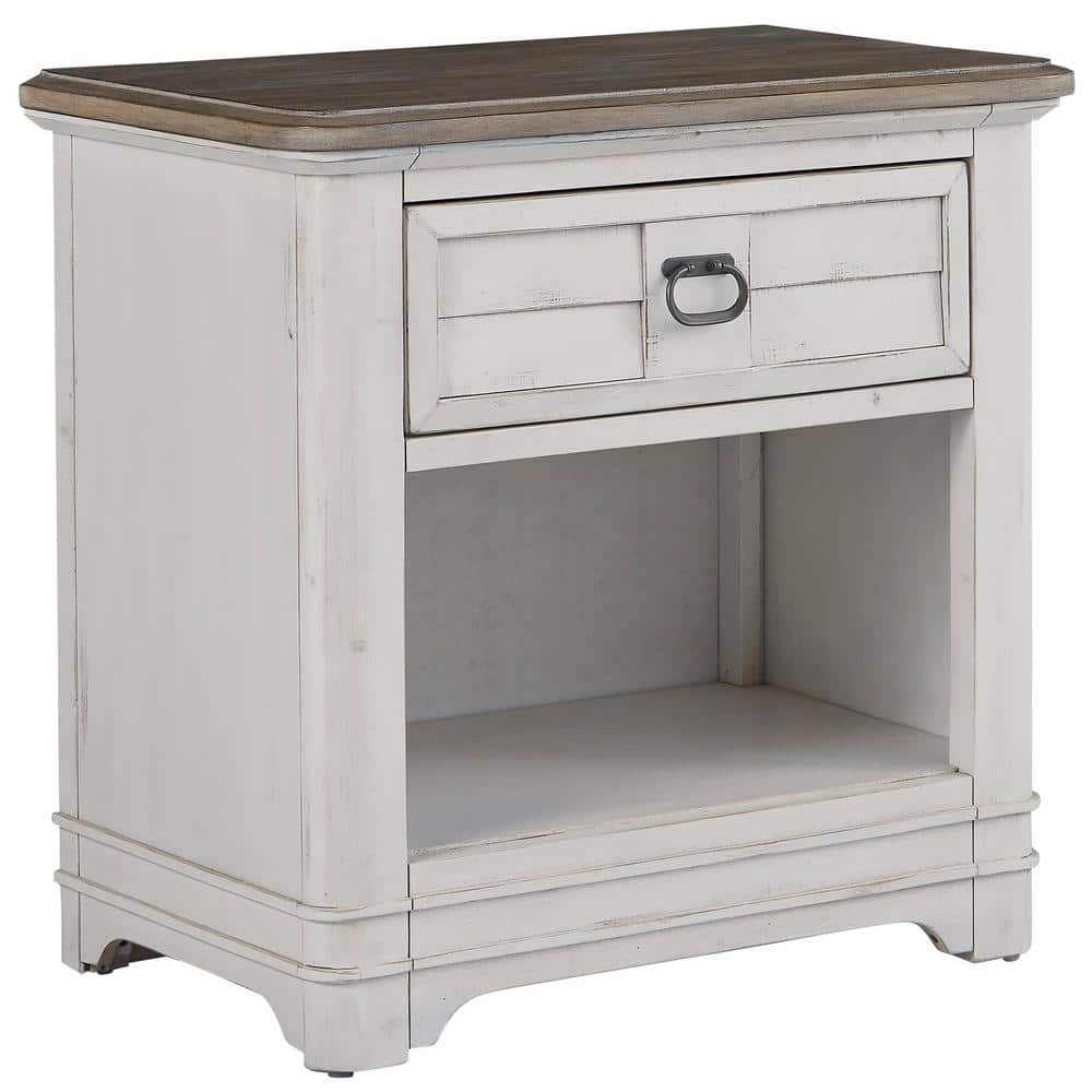 Meadowbrook White-Washed Pine Wood 1-Drawer Nightstand