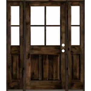 64 in. x 80 in. Knotty Alder Left-Hand/Inswing 4-Lite Clear Glass Black Stain Wood Prehung Front Door/Double Sidelite